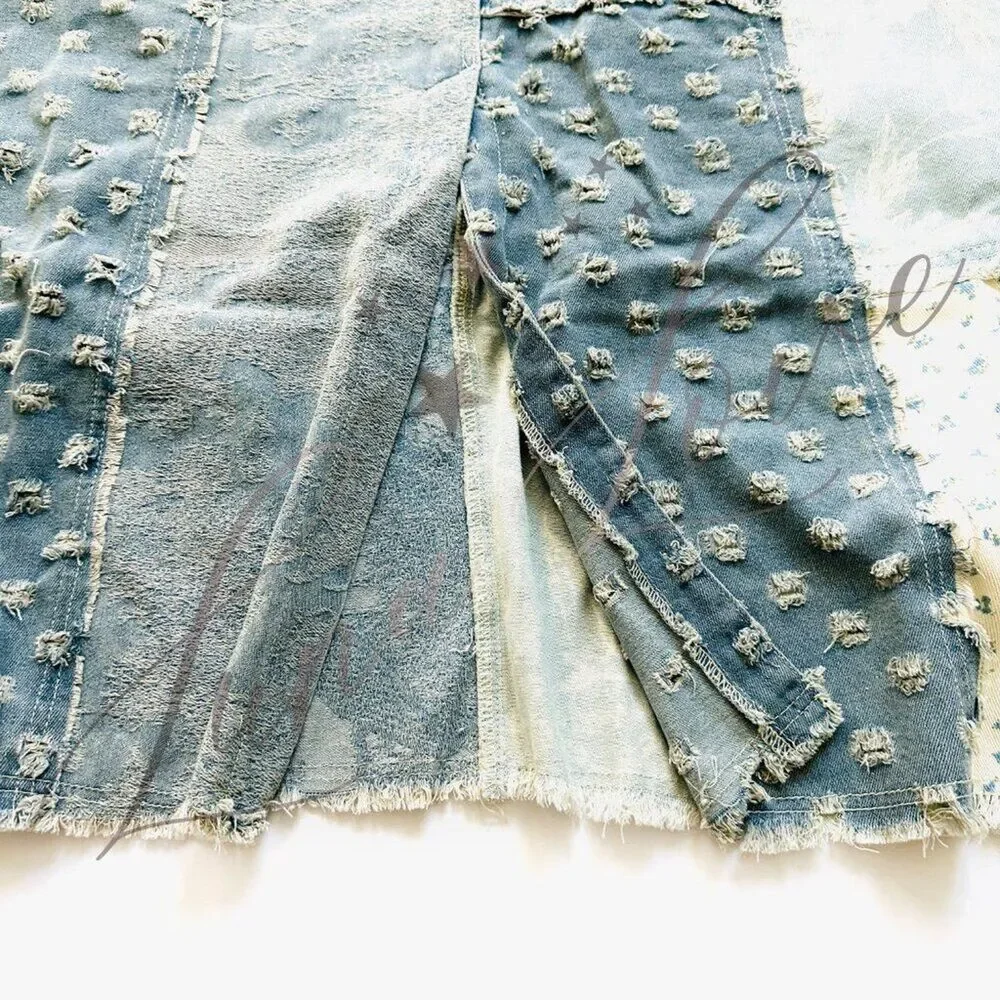 POL Clothing Floral Pattern Denim Patchwork Maxi Skirt (M & L) NEW! - Picture 9 of 11